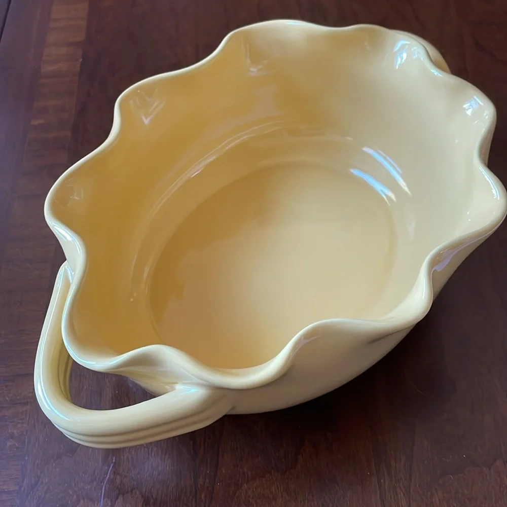 Crate & Barrel yellow ruffled edge bowl dish with handles